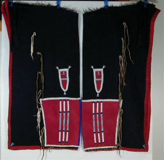 Ca1900 Native American Crow Indian Mens Bead Decorated Wool Leggings