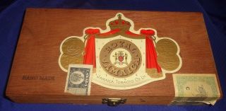 Se873 Vtg Royal Jamaica Tobacco Co Cigar Wood Wooden Box W/ Hinged Lid