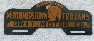 Vintage Newcomerstown Oh Trojans High School Ortt Motor Co License Plate Topper