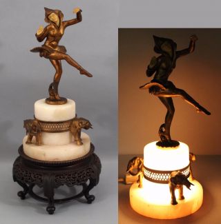 1920s Antique Art Deco Jb Hirsch Gerdago Harlequin Jester Pixie Alabaster Lamp