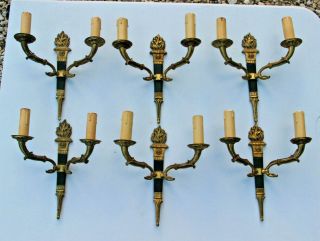 Set Of 6 French Antique Empire Swan Flame Wall Lights Sconces