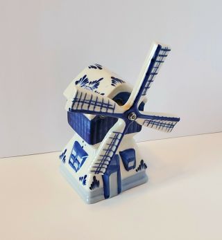 Vtg Delft Blue Hand Painted Ceramic Holland Windmill Music Box Conditi