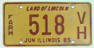 Illinois Il License Plate Tag 1985 Farm 518 Vh Vintage H