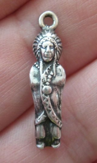Vintage Sterling Native American Indian Chief Cigar Store Silver Bracelet Charm