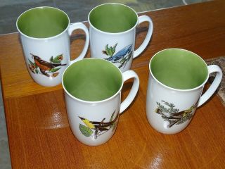 Vintage 4 Bird Designs Porcelain Coffee Tea Mugs Cups - Ff Japan