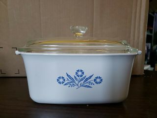 Vintage Corning Ware P - 4 - B Blue Cornflower 1 1/2qt Loaf Pan With Lid