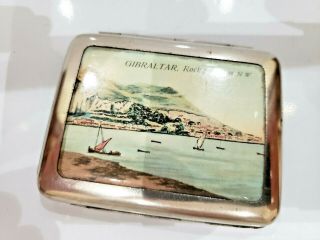 Vintage Cigarette Case Scenic Gibraltar Rock From The Nw / Silver Tone