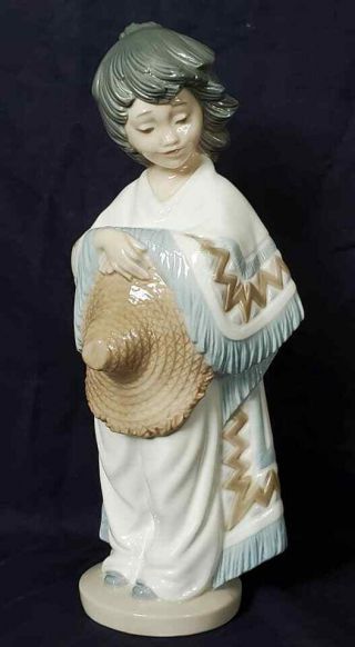 Vintage Lladro Nao Spain Porcelain Girl Figure In Robe W Hat