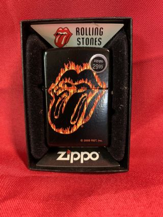 Zippo Lighter Rolling Stones Flaming Tongue Logo Band Box No Top