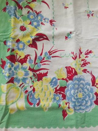 Vintage Cotton Tablecloth Floral Rectangular 48” X 54” Primary Colors