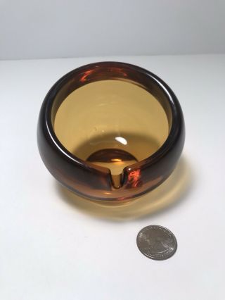 Vintage Mid Century Modern Amber Heavy Glass Orb Ashtray 1 Pound 9 Oz,  3.  5x3”