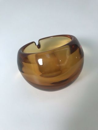 Vintage Mid Century Modern Amber Heavy Glass Orb Ashtray 1 Pound 9 Oz,  3.  5x3” 2