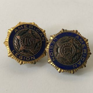 Vintage American Legion Blue Enamel Pin Us Gold.  5 " Set