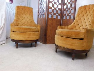 2 Mid Century Modern Adrian Pearsall Styl Plush Tufted Lounge Swivel Chairs