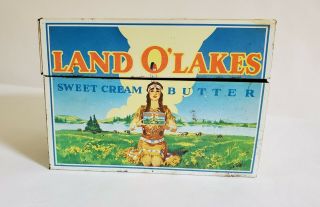 Vintage 3 " X 5 " Land O Lakes Recipe Card Tin Box By Ohio Art