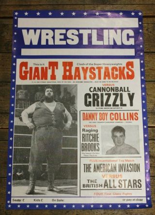 Vintage Wrestling Promotional Poster 1980s Giant Haystacks 60 Cm X 40