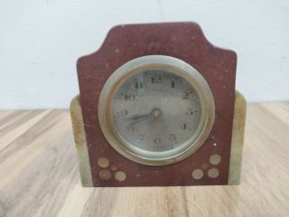Vintage Art Deco Wind Up Clock Germany Made Heavy Small Marble? -,