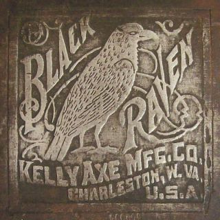 Antique Vintage Kelly Black Raven Single Bit Embossed Axe Head