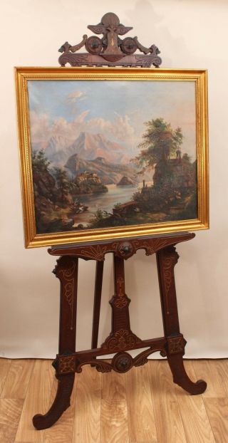 Large Antique East Lake Aesthetic Victorian Carved Walnut Painting Display Easel 2