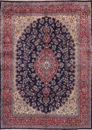Vintage Traditional Floral NAVY/RED Kashmar Area Rug Hand - made Wool Carpet 10x14 2