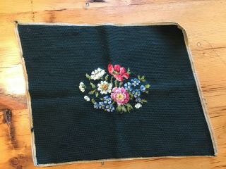 Vintage Antique Wool Finished Needlepoint Roses Green Pillow Seat Stool