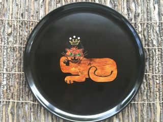 Mcm Vintage Couroc 10 1/2” Lion Inset Tray Rhinestone Crown