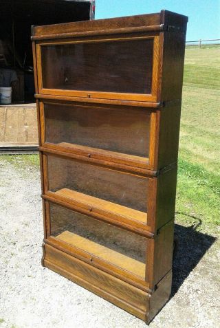 Antique Globe Wernicke Tiger Oak 4 Stack Barrister Bookcase 1915s Era 2