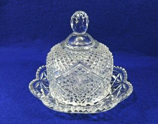 Vintage Avon Butter Dish With Dome Lid - Diamond Pattern - Clear Pressed Glass