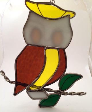 Retro Valentien Stained Glass Owl Suncatcher 7.  25 