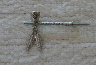 Vintage Detailed Peace Pipe Pin For Native American Or Western Themed Jewelry