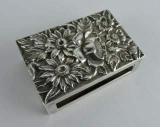 Vintage Sterling Silver Floral Design Match Box Cover.  S Kirk & Son Inc 21.  7gr
