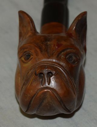 Vintage Hand Carved Briar Pipe Boston Terrier Dog Head 2
