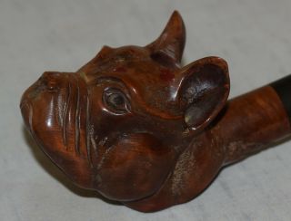 Vintage Hand Carved Briar Pipe Boston Terrier Dog Head 3