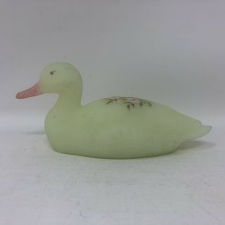 Vintage Fenton Hand Painted Custard Art Glass Duck Figurine Signed