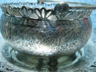 Vintage Persian Tabriz Solid Silver Bowl Saucer Dish Set Marked 1139g 2