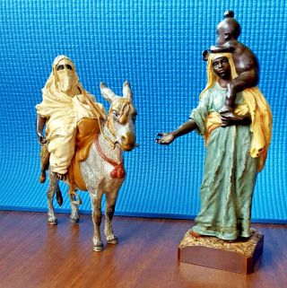 Antique Bronze Brass Egyptian Nomad Painted Standing Baby Figurine Donkey Signed