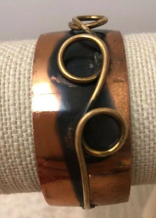 Vintage Solid Copper Cuff Bracelet Mid Century Modern 1” Swirl Pattern - Inc Ship