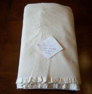 Vintage White Wool Blanket 64 " X 70 " Satin Edging