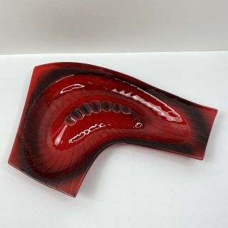 Vintage Atomic Mcm Boomerang Ceramic Ashtray California Pottery Usa Red Black