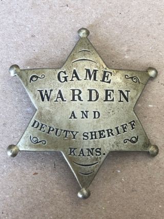Antique Game Warden And Deputy Sheriff Kansas Six Point Star Badge Obsolete Ooak