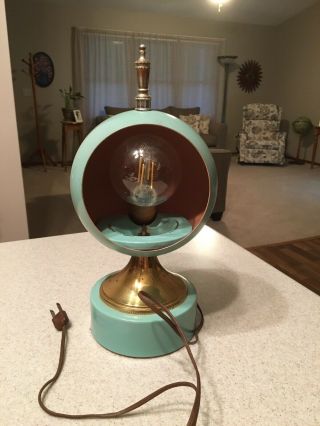 Vintage Space Age Atomic Eyeball Teal Turquoise Desk Table Light Lamp 13 "