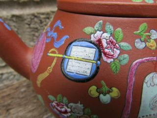 Antique Chinese porcelain teapot - Signed - enamelled Yixing pot - quality - Qing 3