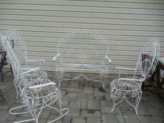 Antique Set 4 Wrought Iron Peacock Chairs &sofa