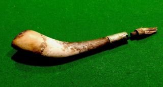 Rare Antique Horn W/ Sterling Engraved German Primitive Unique Bone Pipe