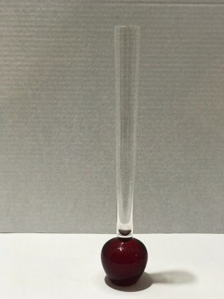 Vintage Paperweight Ruby Red Art Glass Single Stem Bud Vase Bubble Bottom 2