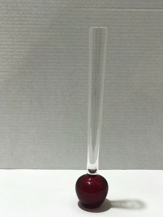 Vintage Paperweight Ruby Red Art Glass Single Stem Bud Vase Bubble Bottom 3