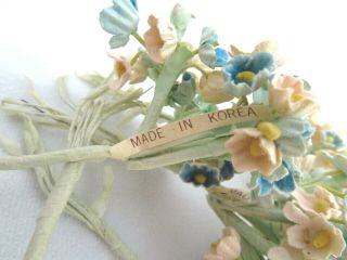 5 Vintage Mini Bunches of Forget Me Not Paper Flowers Millinery Orig.  Label 3
