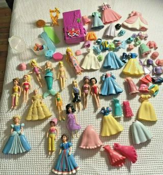 Large Assortment Of Polly Pocket Dolls,  Clothes And Accessories Vintage