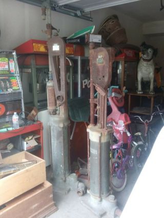 Rare Antique Gilbert And Barker Curbside Pre Visible Gas Pump Pair