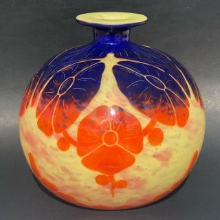 Le Verre Francais Antique Glass Vase Signed Art Deco Colorful Lvf